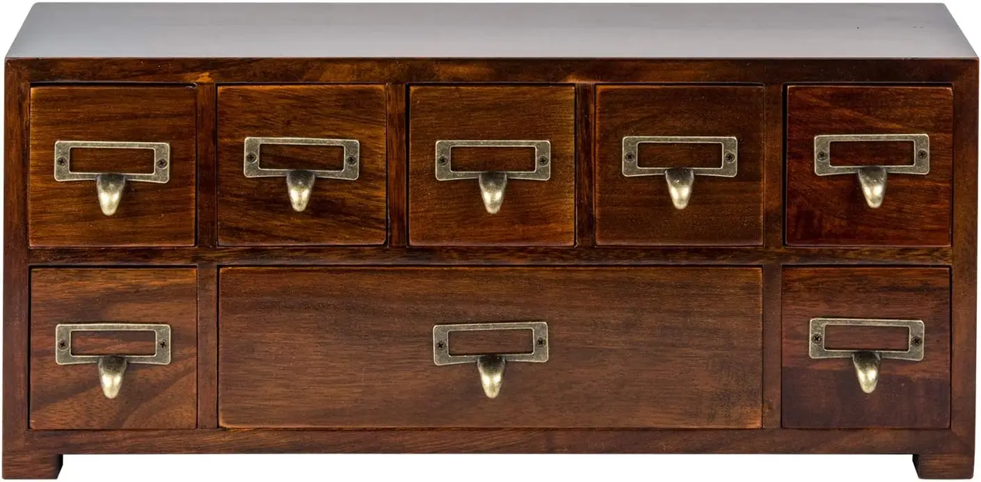 

Label Holder Organizer Traditional Medicine Cabinet - Desktop Wide & Small Cabinet w/ 8 Drawers - Tabletop Apothecary Ca