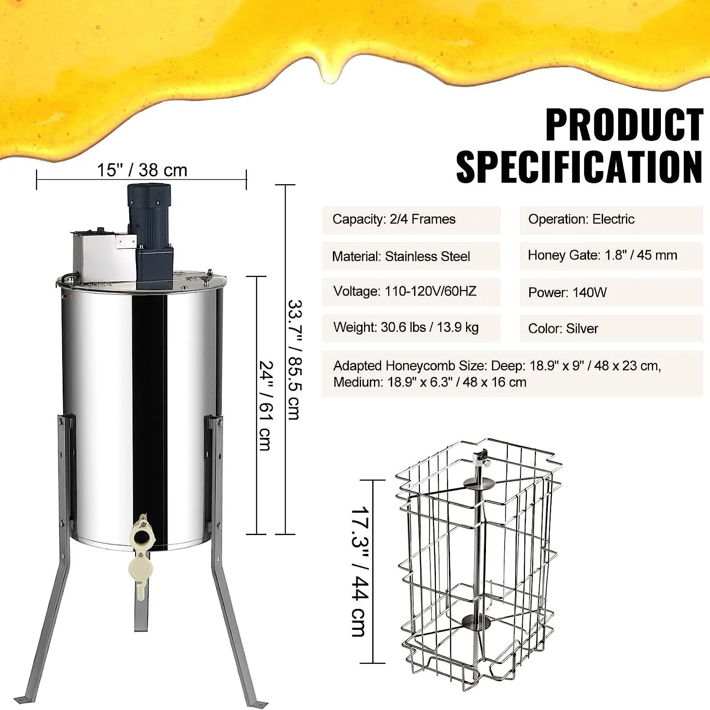 Electric honey shaker two frames stainless steel honey machine 2 frames honey separator wholesale
