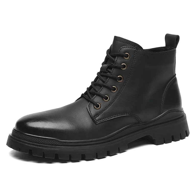 

Cow Split Leather Men Combat Boots Lace Up Hiking Boots Black Boots