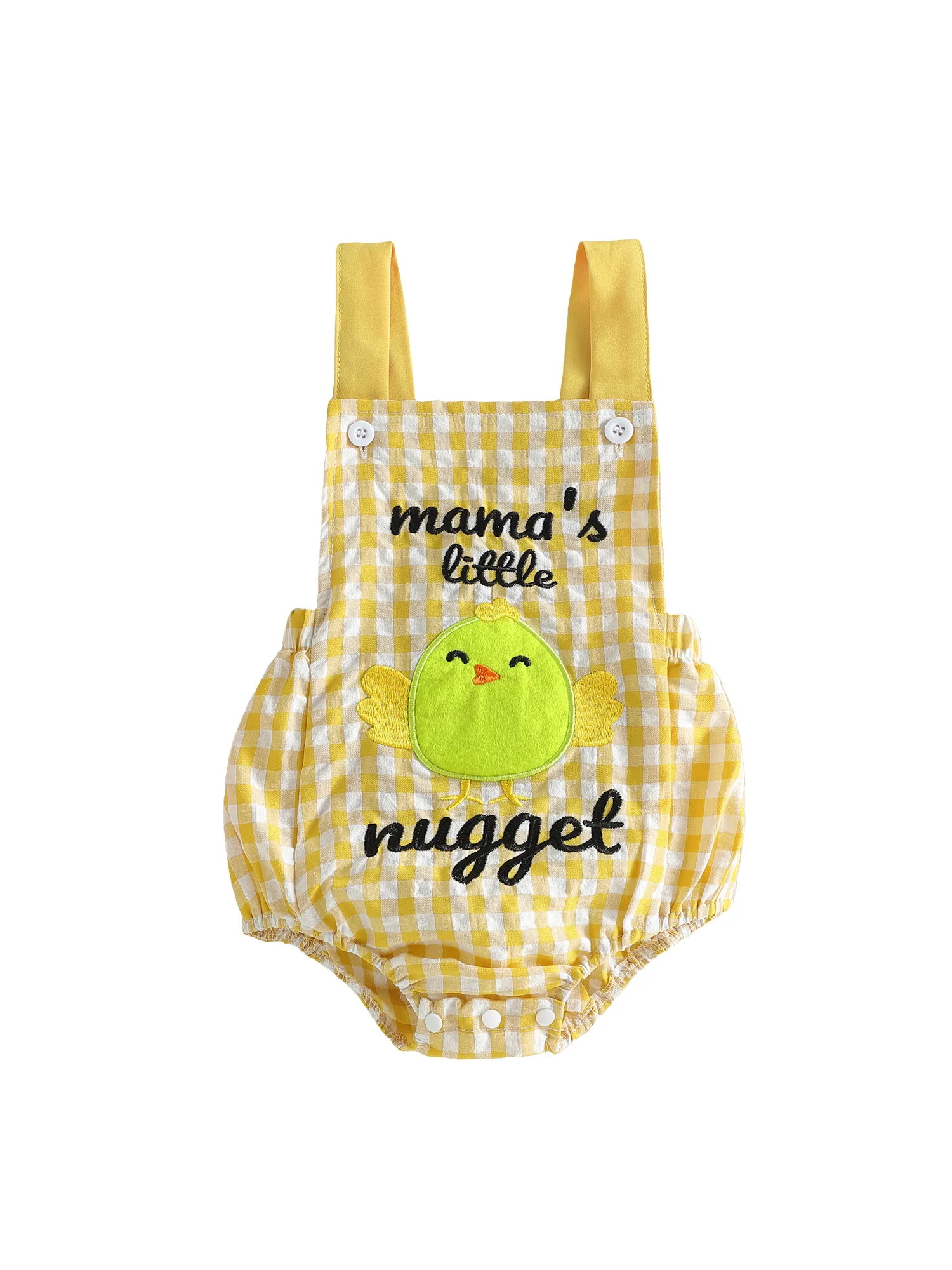 

Easter Bunny and Chick Embroidered Plaid Romper for Newborns - Adorable Sleeveless Jumpsuit for Infants Perfect for Spring