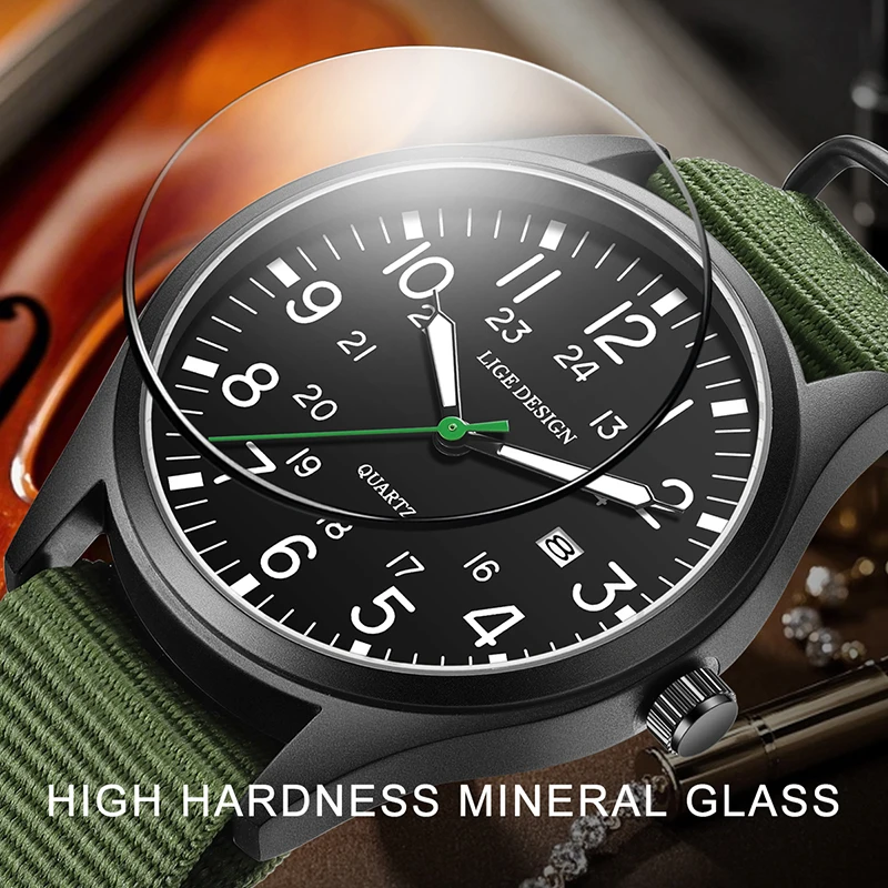 LIGE Casual Men Quartz Watch Outdoor Sports Nylon Strap Waterproof Luminous Date Chronograph Man Wristwatches Relogios Masculino