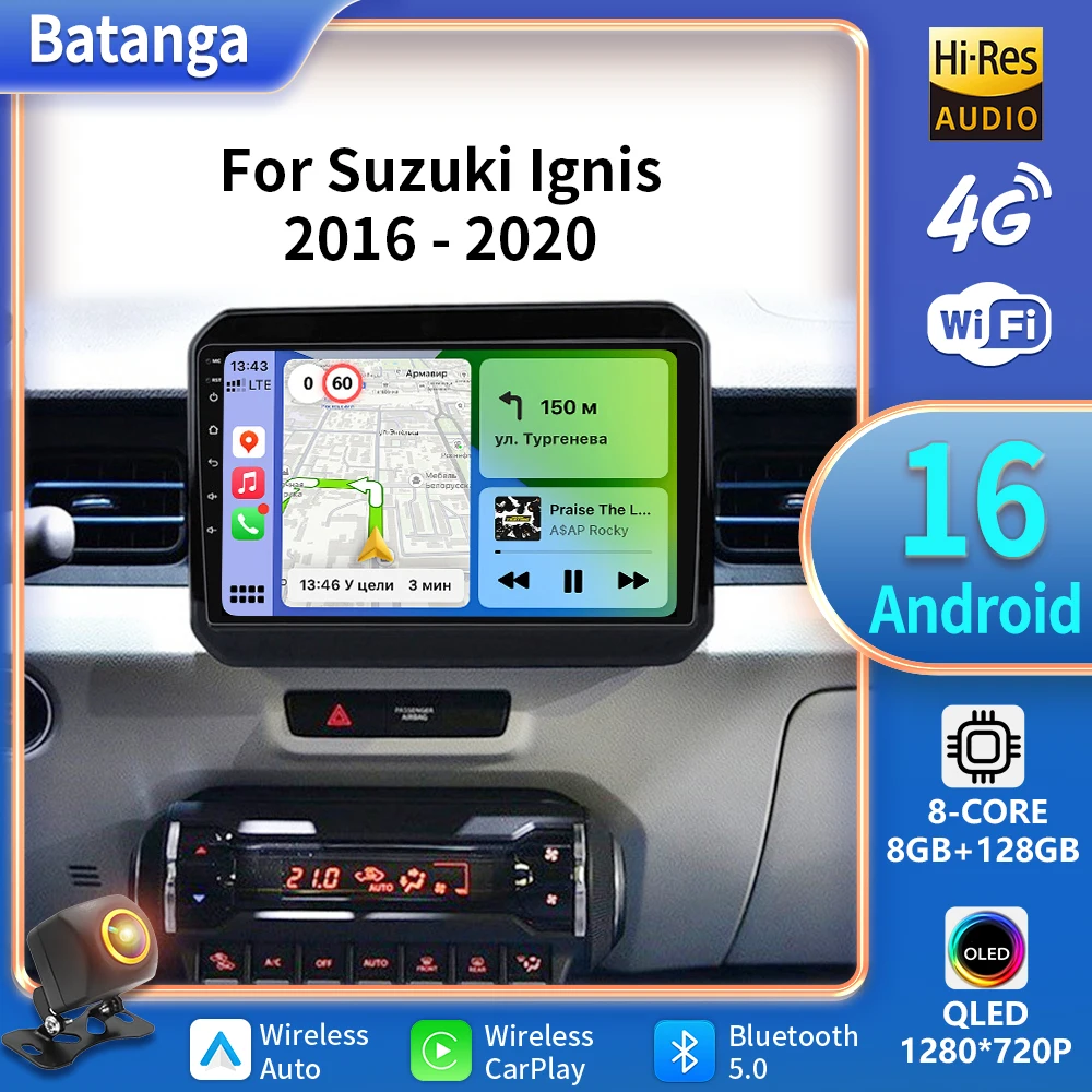 Android 16 sans fil Auto Carplay pour Suzuki Ignis 2016 2017 2018 2019 2020 Qualcomm autoradio multimédia lecteur vidéo GPS stéréo