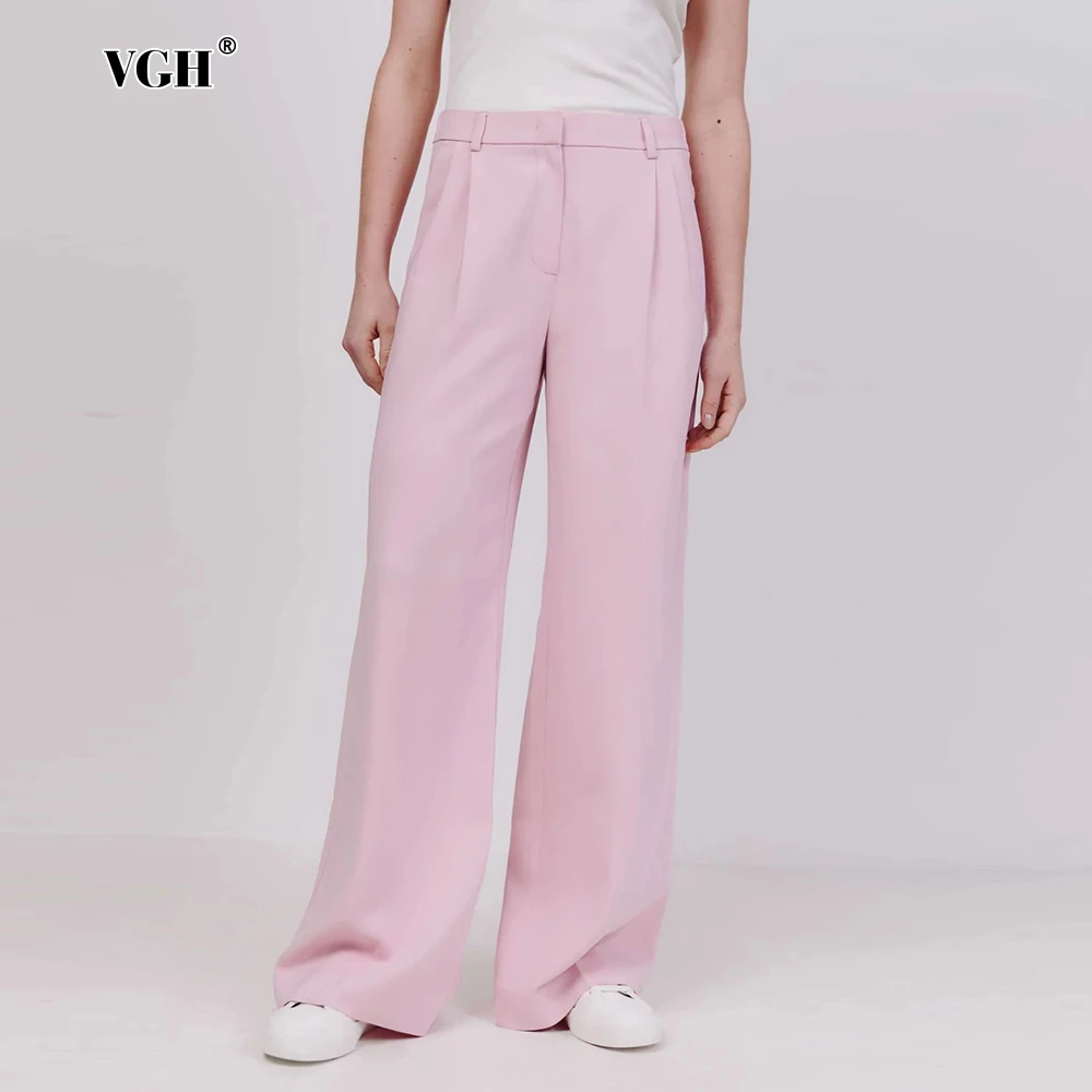 

VGH Casual Loose Straight Trousers For Women High Waist Patchwork Pocket Minimalist Solid Wide Leg Pantd Female Fashion Style