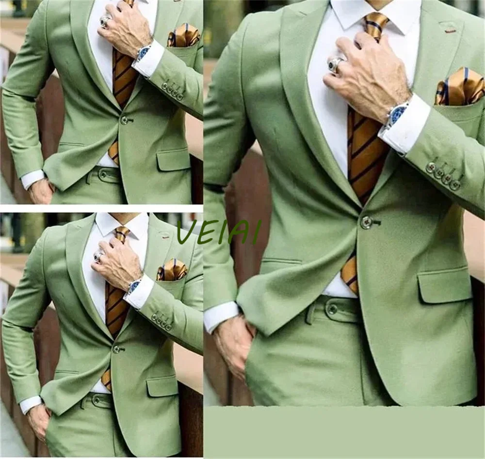 

Prom Men Suits for Wedding with Peaked Lapel Slim fit Groom Tuxedo Custom Man Fashion Costume Set 2 piece Jacket with Pant