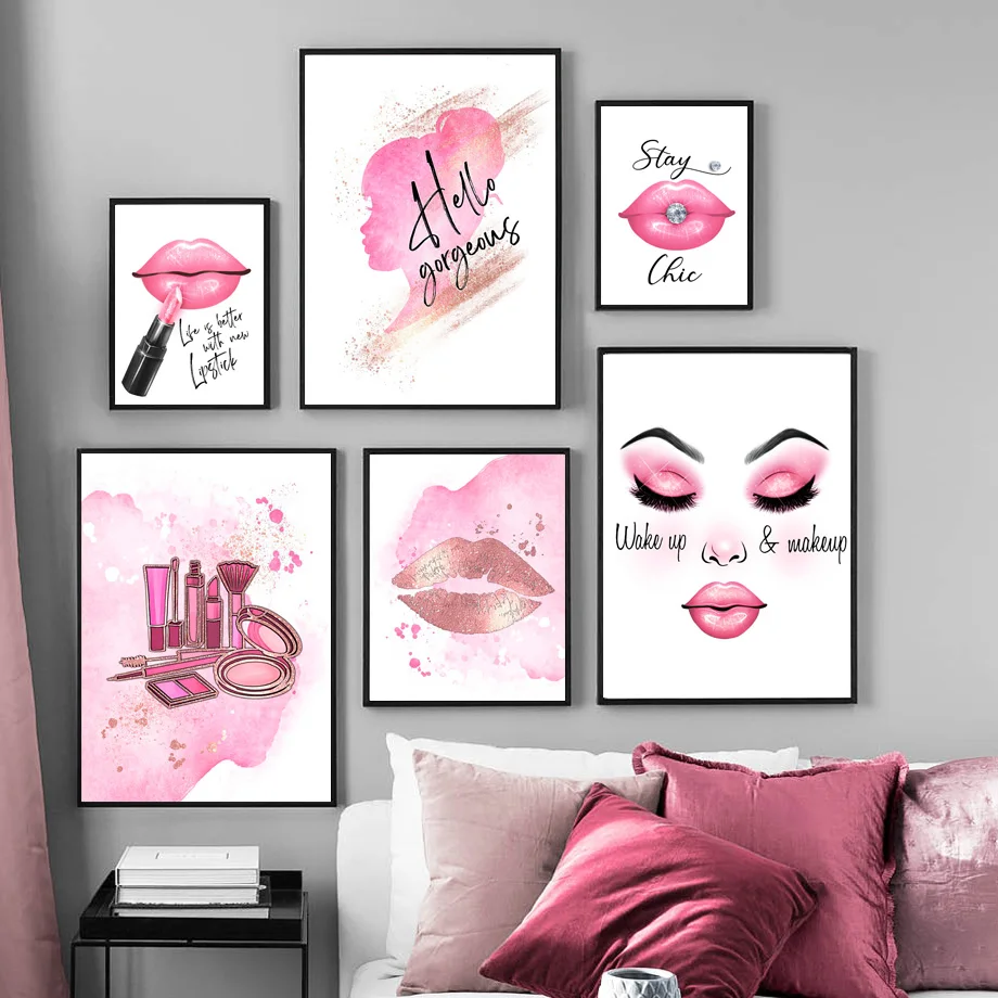 Fashion Designs Makeup Eyebrow Lips Lipstick Lashes Wall Art Print Canvas Painting Nordic Posters Wall Pictures Girl Gift Decor