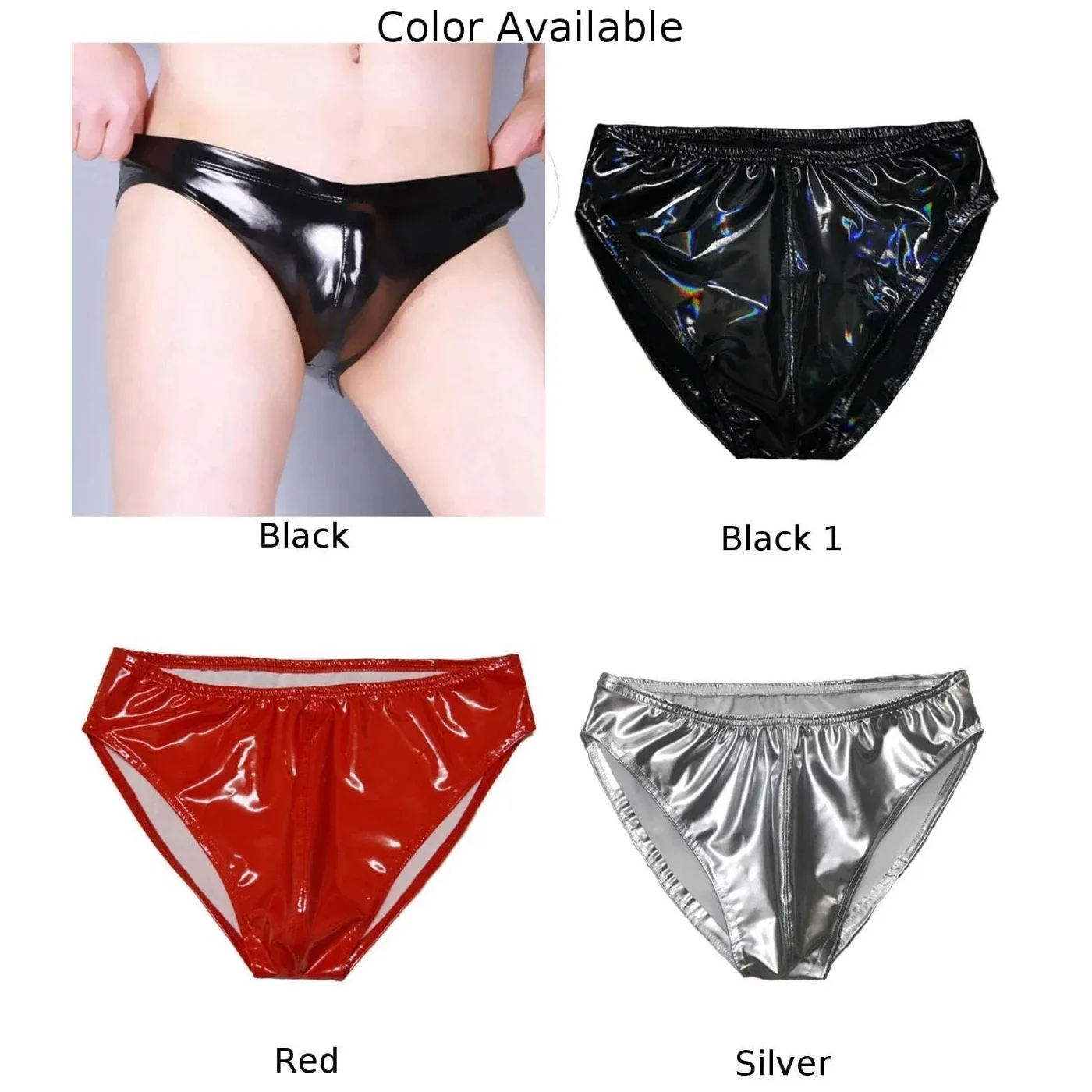 1pc Men\'s Sexy Shiny Latex U-convex Pouch Briefs Thongs Solid Color Low Waist Wet Look Underwear Man Panties Lingerie