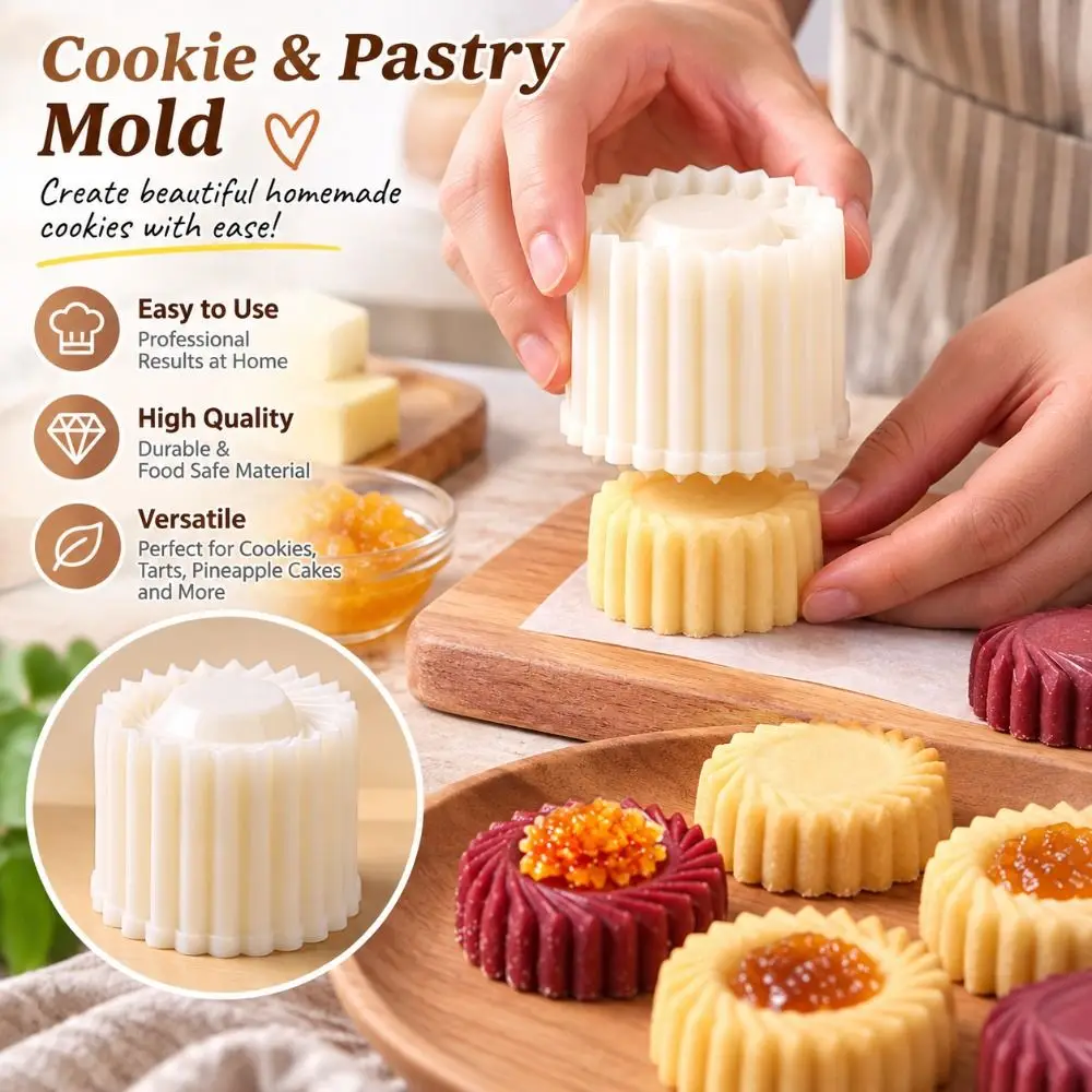 Double‑Sided Hand Press Mooncake Mold Non-Stick Flower Petal Cookie Pastry Mold Interchangeable Pattern Detachable