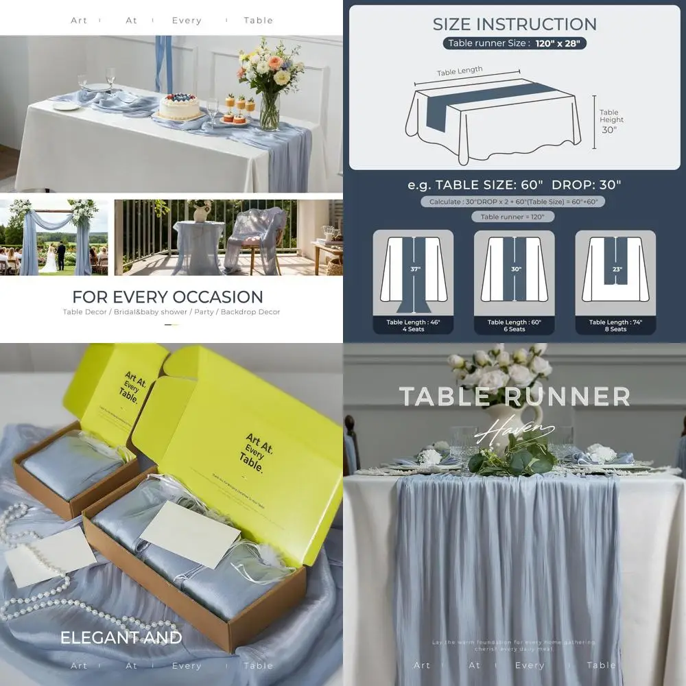 

Luxury Liquid Silk Table Runner, 10FT for Weddings, Holidays, 3-Piece Set in Grayish Blue