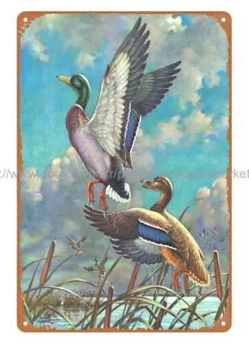 wall prints online vintage repro flying ducks waterfowl hunting metal tin sign