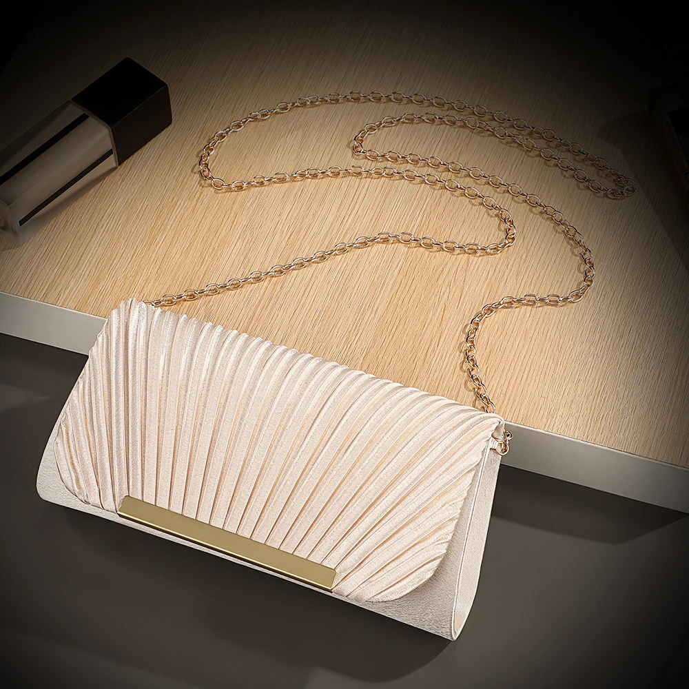 New pleated satin handbag with metal frame - formal banquet bag, annual meeting bag, performance bag, party dress bag