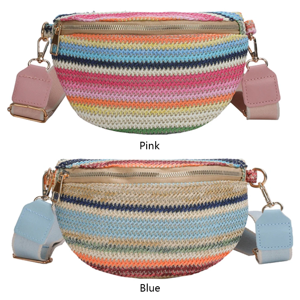 

Rainbow Striped Fanny Pack Bum Bag Casual Female Sling Waist Pack Adjustable Strap Simple Portable Colorful for Weekend Vacation
