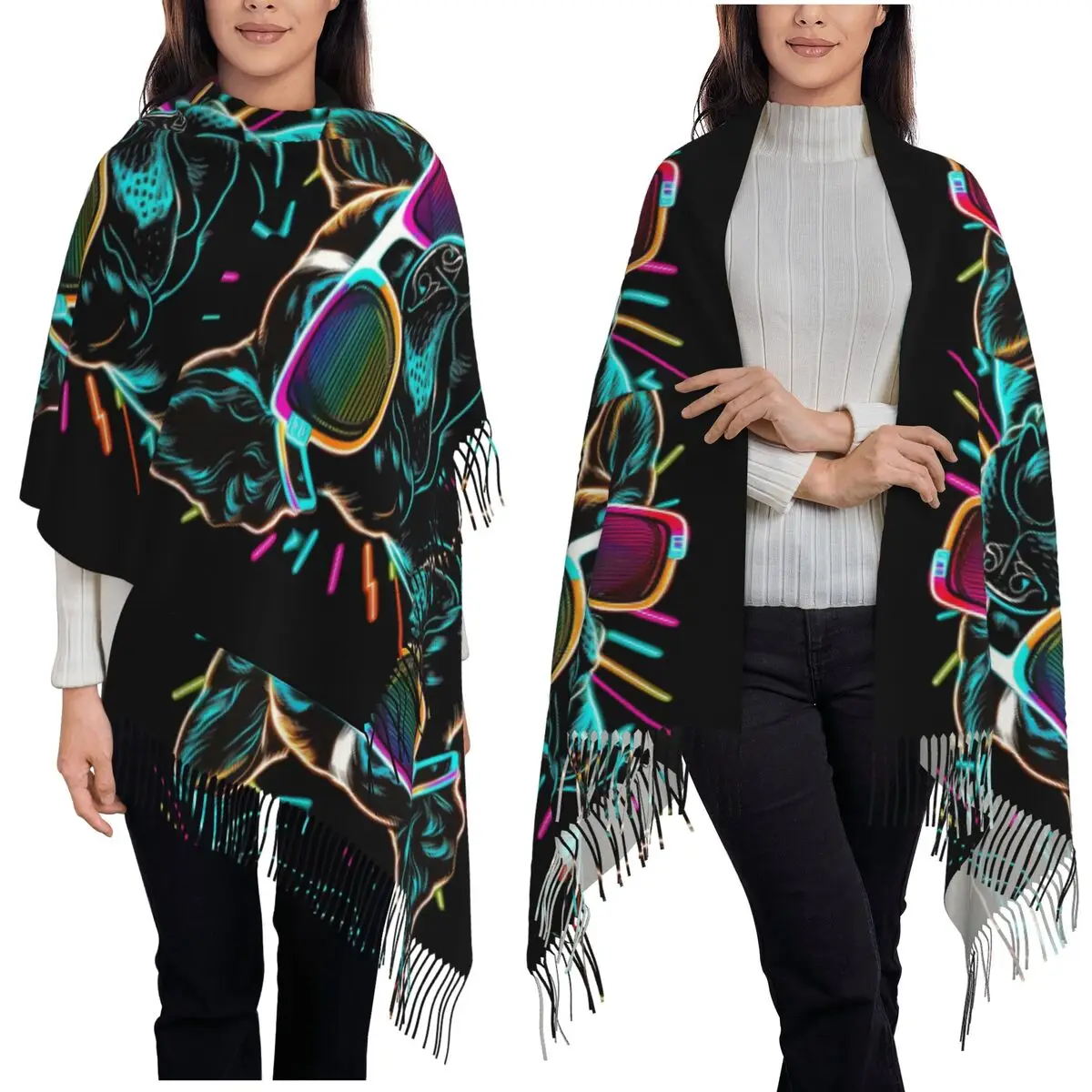 

Шарф для бульдога, шарфы с кисточками для женщин, мягкие теплые шали и накидки, большая осенне-зимняя шаль