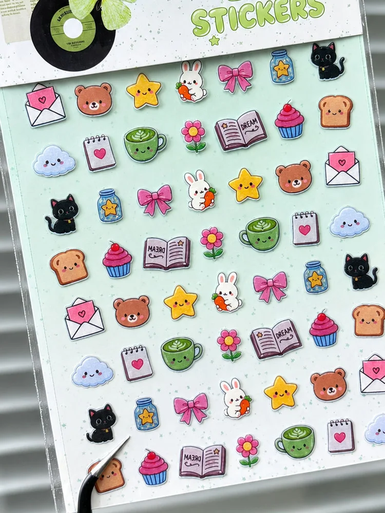 Cute Cartoon Grid Theme Die Cut Handmade Stickers Kawaii Animals Wings Star Love Decorative Scrapbooking Japanese Stationery
