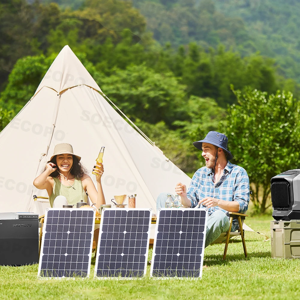 مجموعة الألواح الشمسية المحمولة بقدرة 1500 وات من SOECOPO - 3 ألواح كهروضوئية مجانية 100 أمبير وحدة تحكم USB 5 فولت لمعدات التخييم والرحلات الخارجية