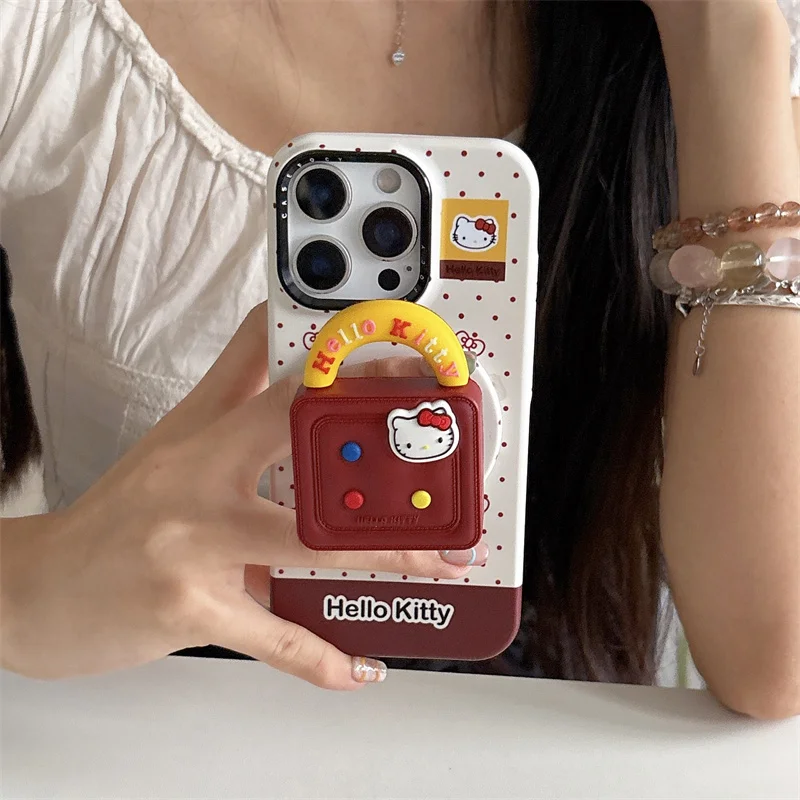 الكورية ليتل البولكا نقطة القوس المغناطيسي قضية الهاتف آيفون 17 برو 16 15 14 برو ماكس غطاء مع مرحبا كيتي الوقوف ل Magsafe