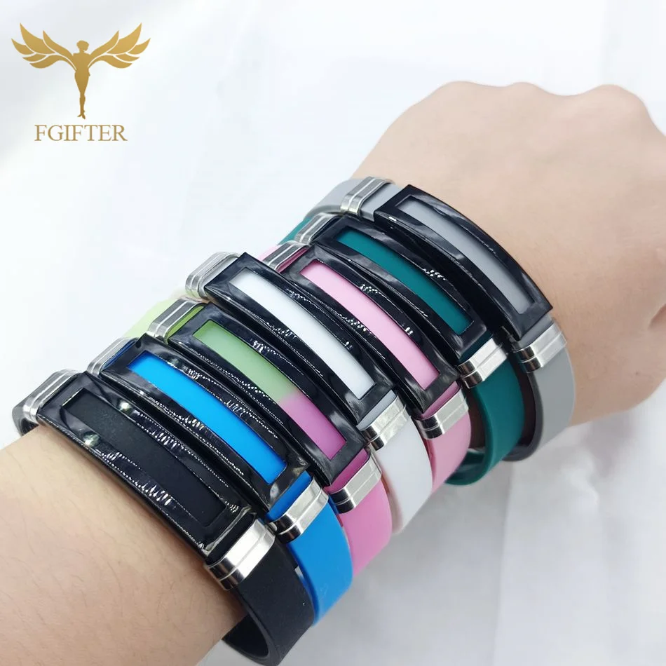 Wrist Jewelry ﻿7 Colors Smooth Silicone Geometric Stainless Steel Bracelets Men Women Washable Rubber Belt 17/19/21cm Bangles