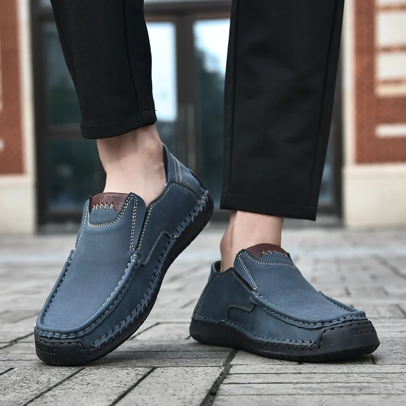 Men's Handmade Vintage Loafers, Stylish Low-Top Slip-On Casual Shoes, Suitable for All Seasons, Everyday Wear Flat Shoes, Comfortable, Breathable, Wear-Resistant, Non-Slip Footwear