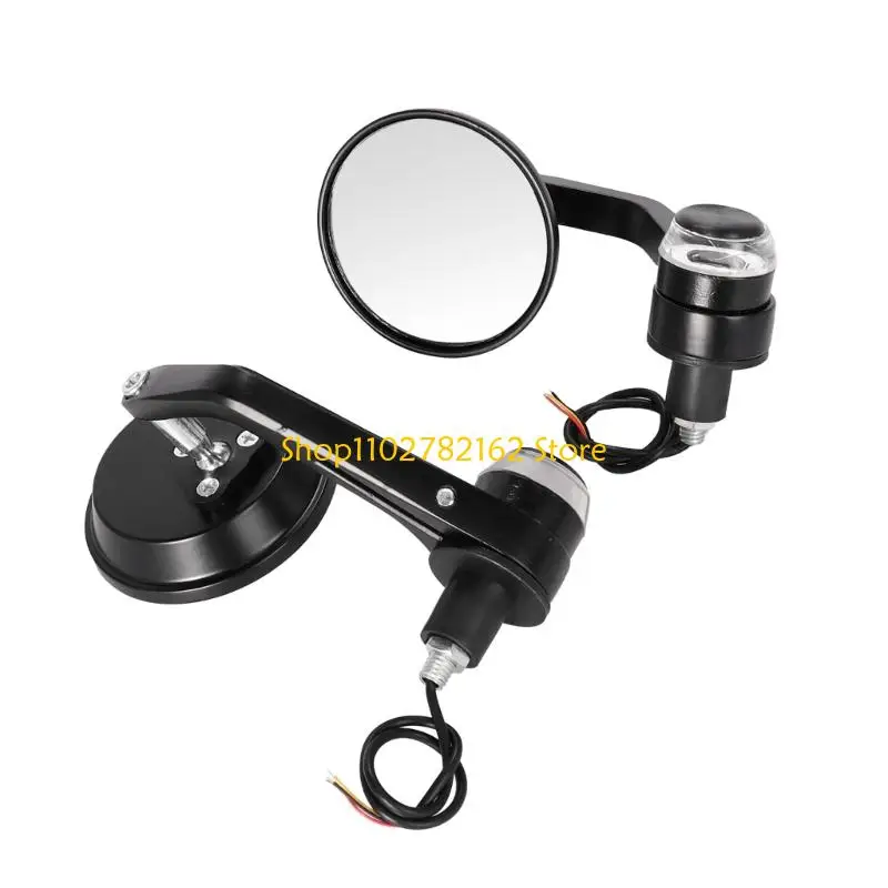 547B Metal Motorcycle Side Mirrors with Angled Arms, 7/8 Inch Bar End Pair and Light Housings for Replacement Installation