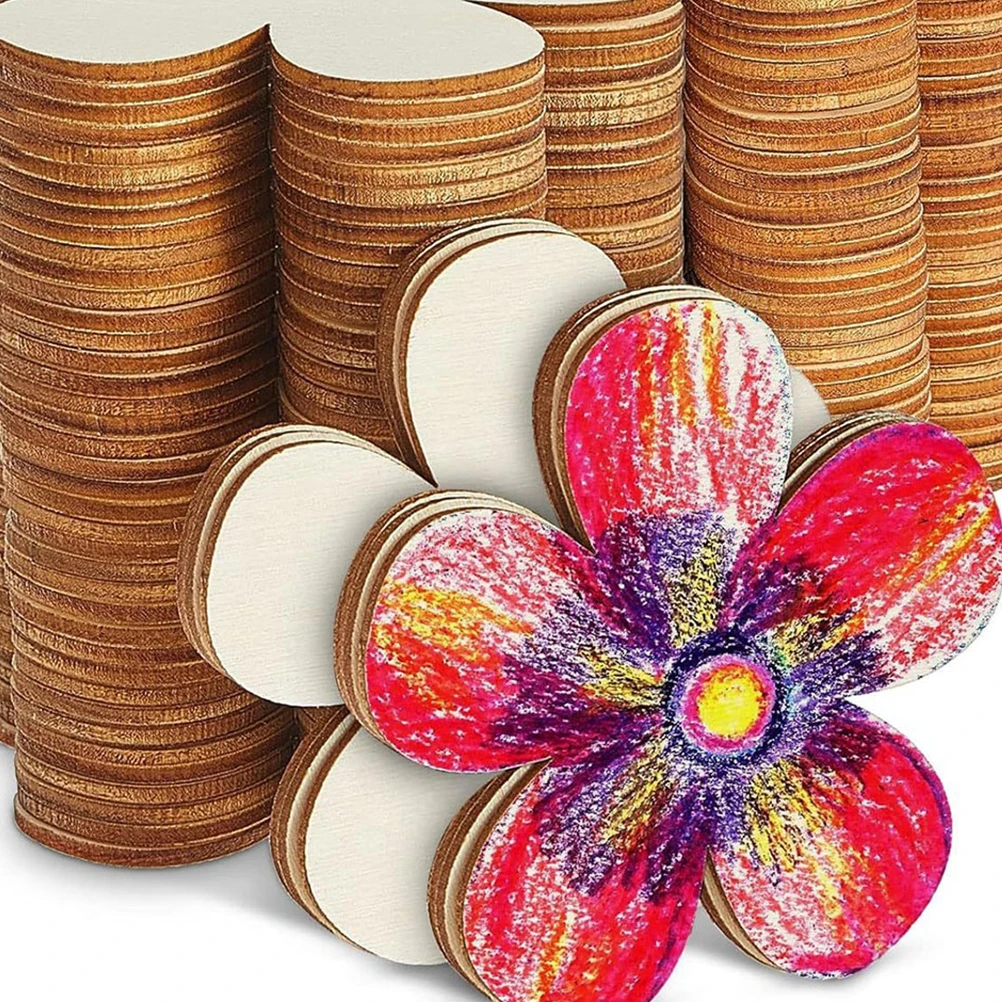 Juego de pintura de piezas de madera, recortes de flores sin terminar, decoración artesanal, suministros para niños, rodajas de madera, accesorios de costura artesanal, 1 Juego