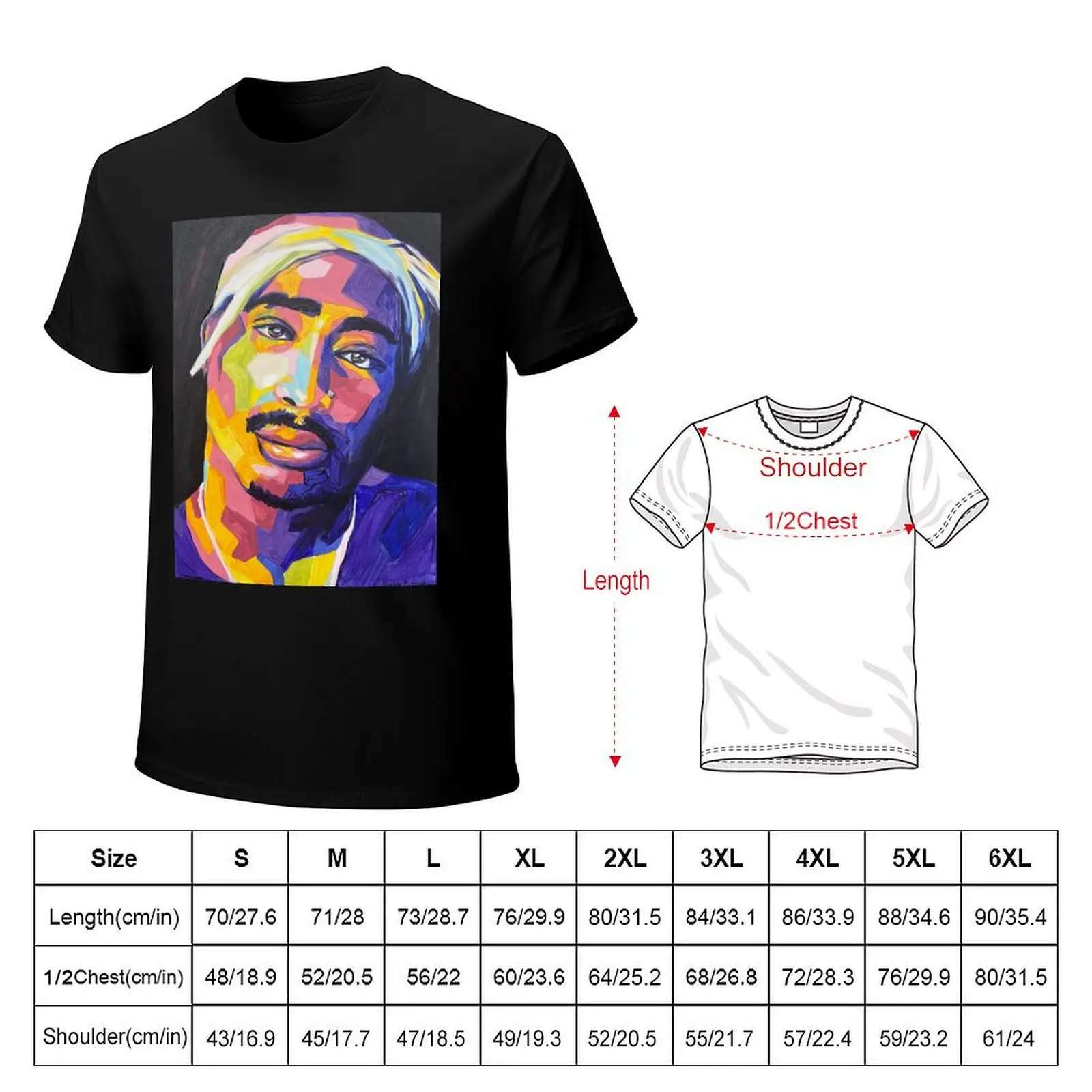 Tupac- Multi Color Pop Art (Rapper/Music Illustration) T-Shirt Thanksgiving Casual Tee