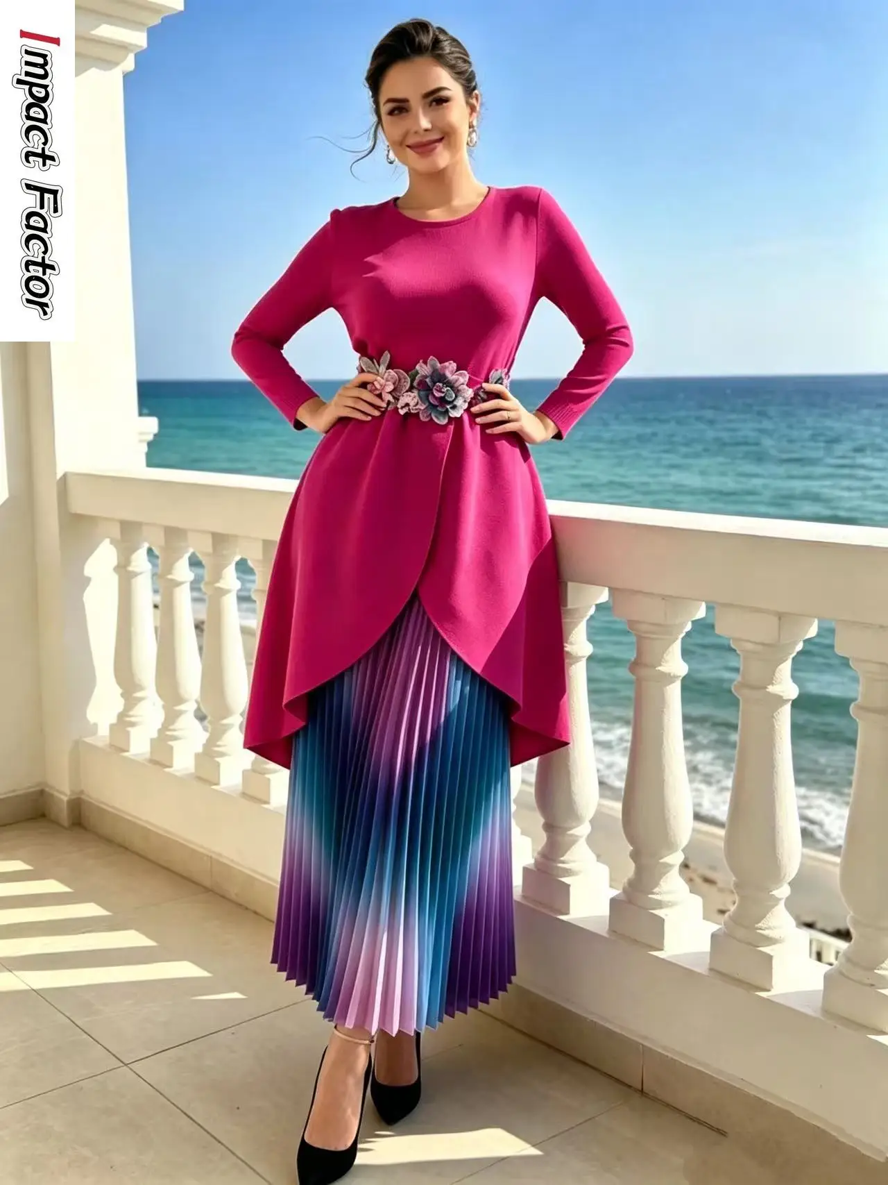 Miyake Printed Wide-leg Pants New Two-piece Set 2026 Heavy Industry Thin Top Round Neck Loose Trousers Set