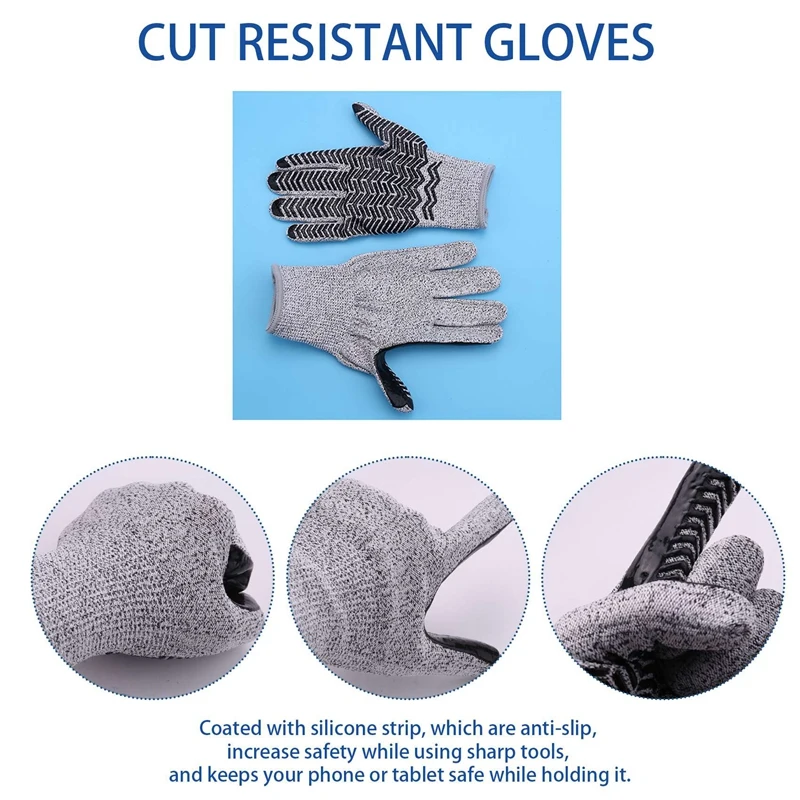 Cut Resistant Gloves Level 5 Anti-Slip Silicone Strip Gloves Wear-Resistant Safety Working Gloves For Glass Handling