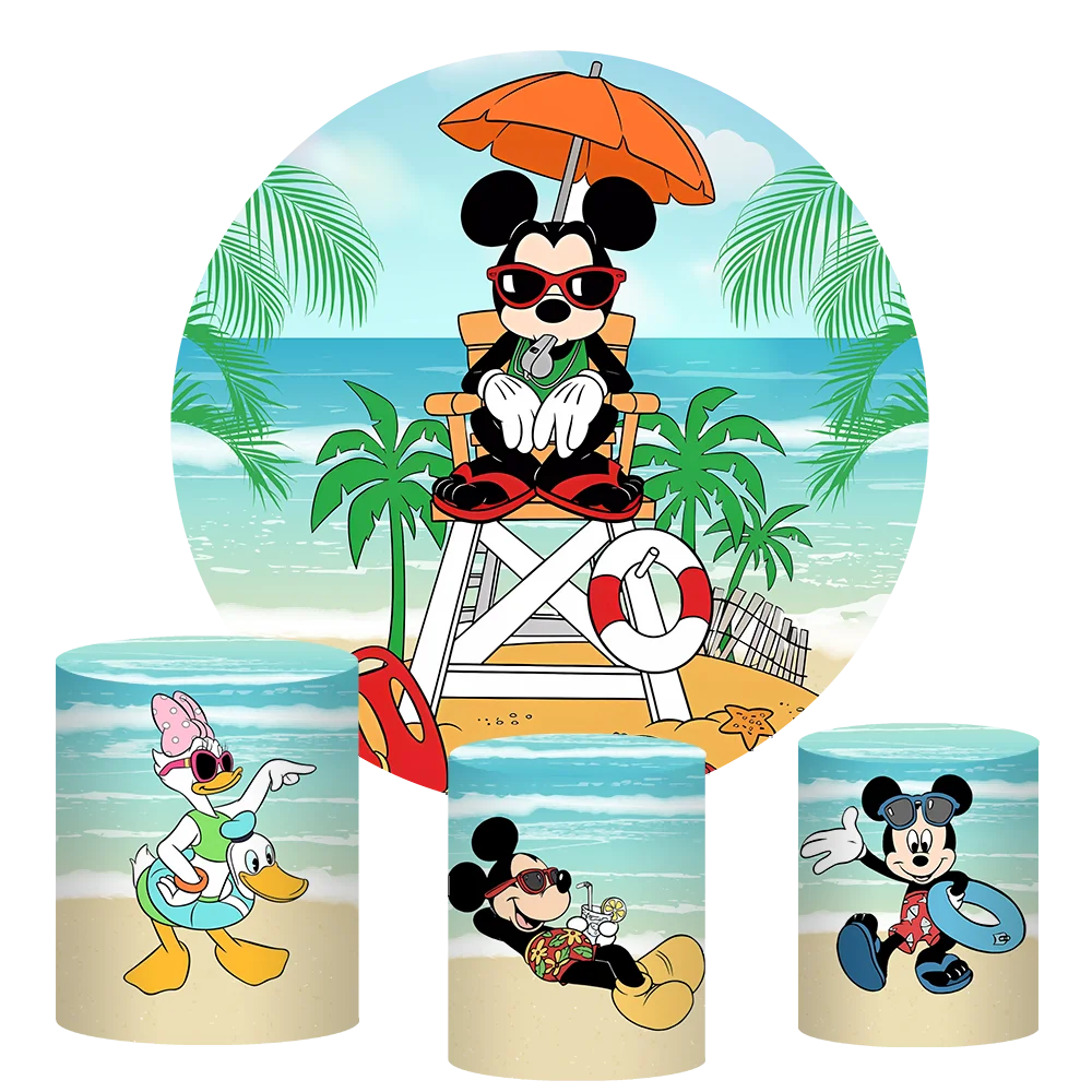 Minne Mouse and Pluto Donald DuBaby Shower Summer and  Pool  Round Customized Backdrop Kid's Birthday Decoration  Banner