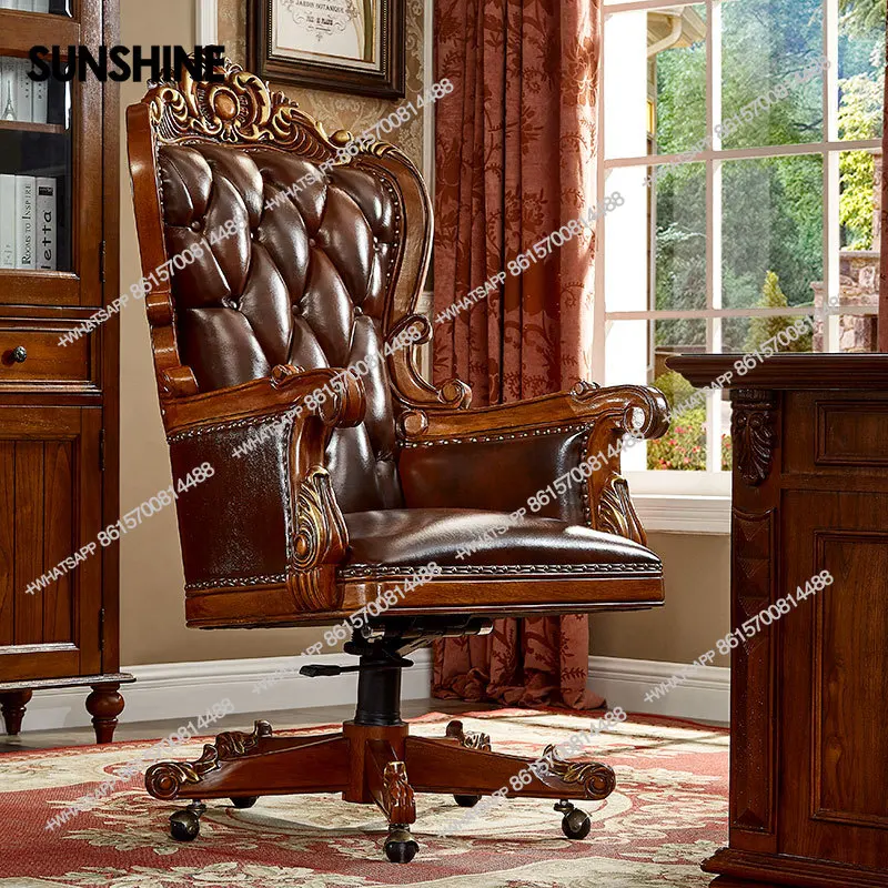 

European solid wood swivel chair American leather boss lifting office executive meeting president book chair