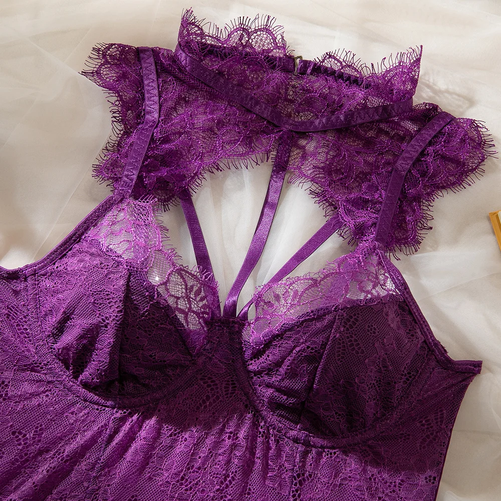 Lace Backless Bodysuit Luxury Lace Teddy Sheer Corset Back High-End Bridal Lingerie Transparent Lace Adjustable Straps Underwear