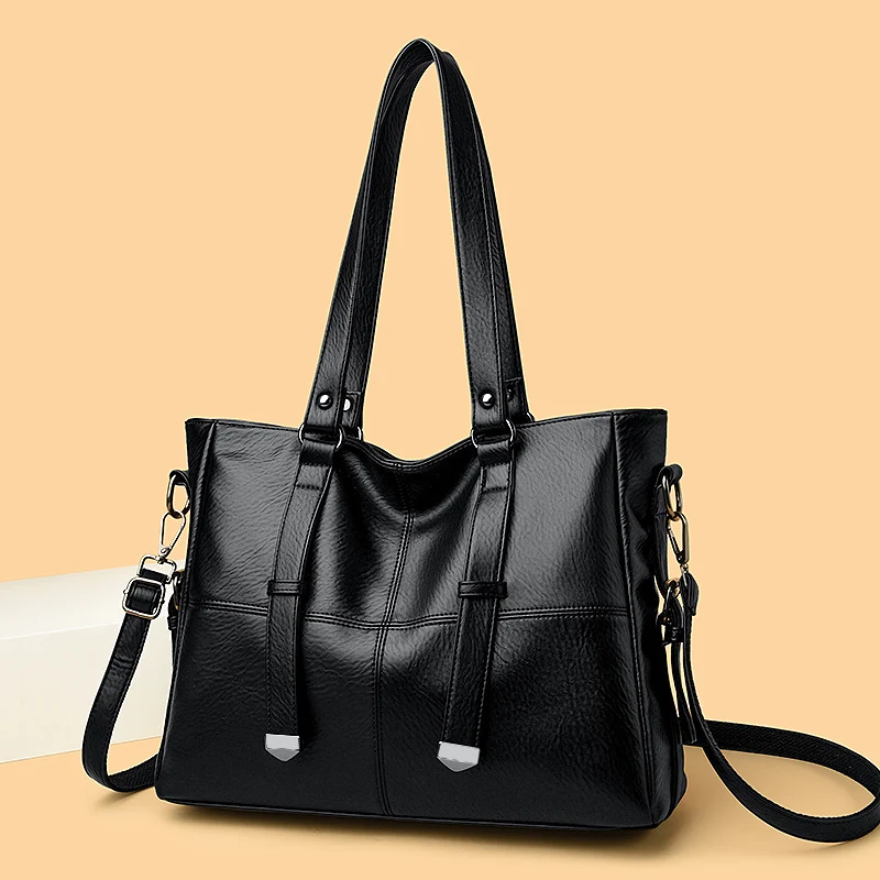 

Solid Color Shoulder Bag for Women 2025 High-quality Soft Leather Casual Tote Bag Ladies Vintage Crossbody Messenger Handbag Sac