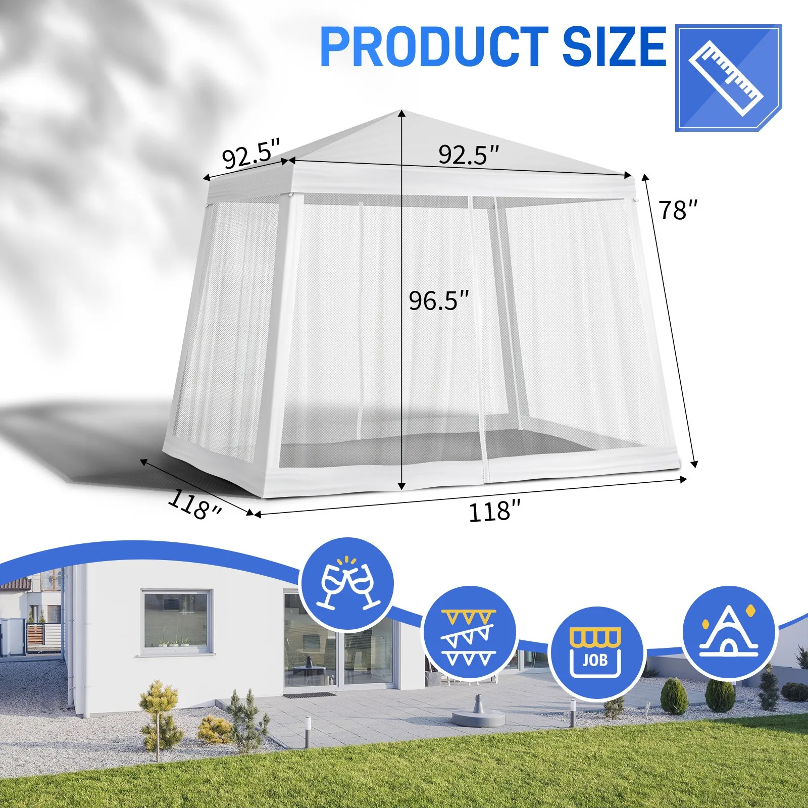 

8'x8' Outdoor Gazebo Canopy Tent Wedding Party Tent 4 Removable Walls Pavilion