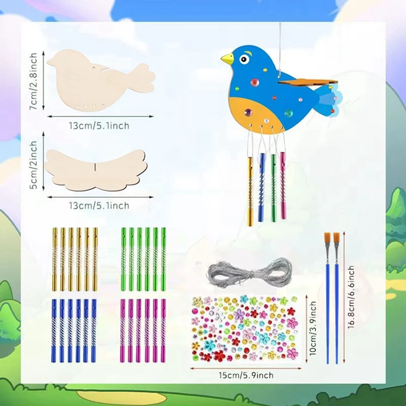 6 Pack 3D Wooden Birds Craft DIY Paint And Build Make Your Own Rainow Wind Chime Birthday Gifts For Girls/Boys