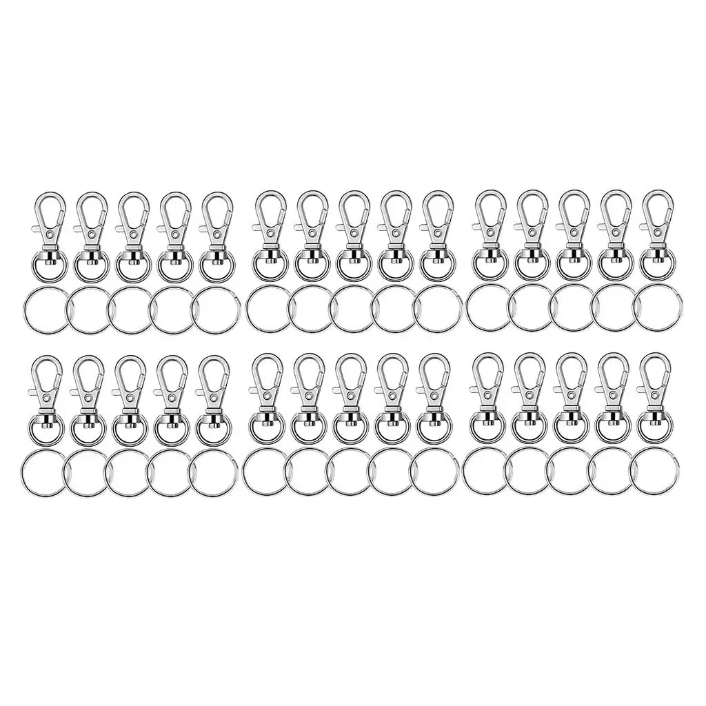 100 Pack Metal Lanyard Hook Swivel Snap Lobster Clasps Clips with Key Rings