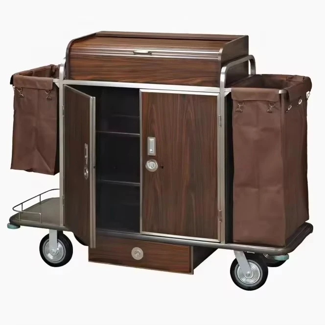 

Housekeeping Laundry Wooden Hotel Room Service Trolley Cleaning Cart