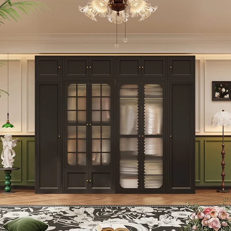 

Transparent Women Tall Closet Glass Doors Black Portable Cabinets Organizer Wardrobe Bedroom Open Girls Armario Furniture Home