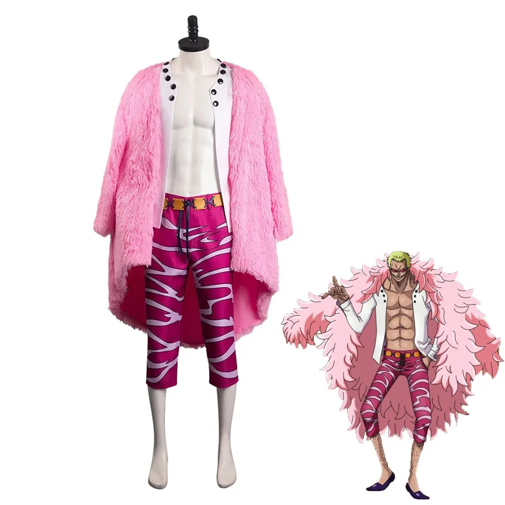 Anime One Piece Donquixote Doflamingo Cosplay Costume Man Jacket Pants Suit Halloween Costume