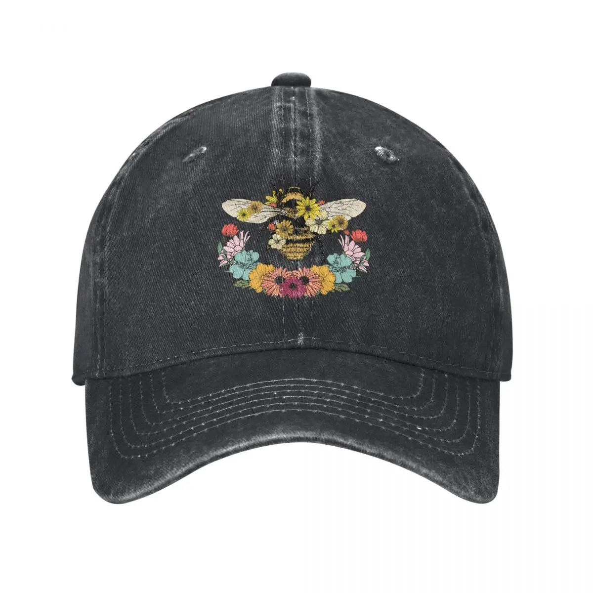 Unisex Vintage Bee Flowers Printed Baseball Cap Adjustable Trucker Dad Hat Baseball Snapback Cap