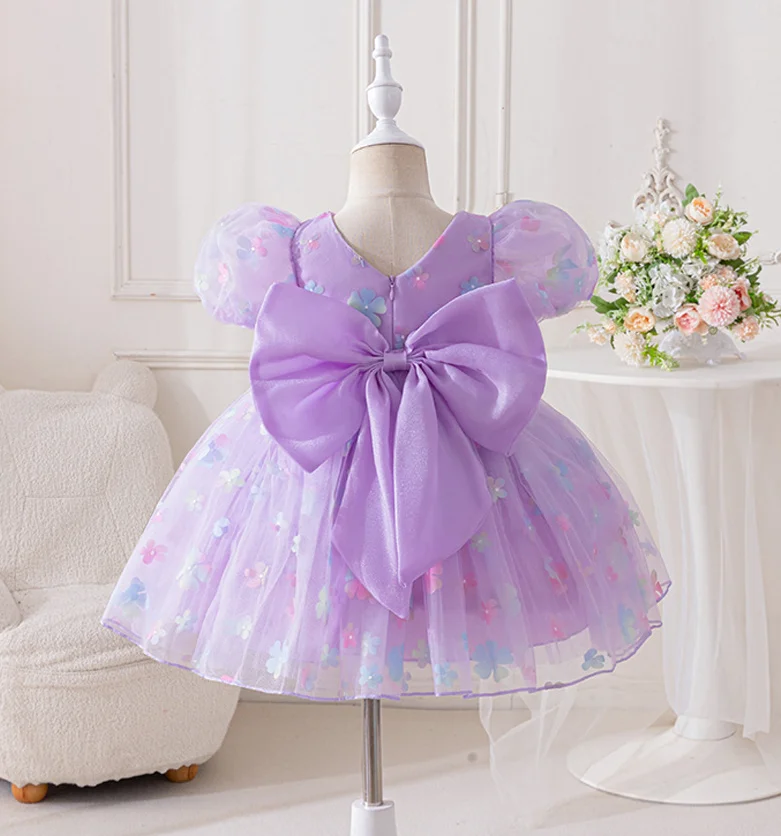 New Baby Girls Infant Summer Purple Bow Dress, Princess Kids Sweet Cute Dress 0-3 T