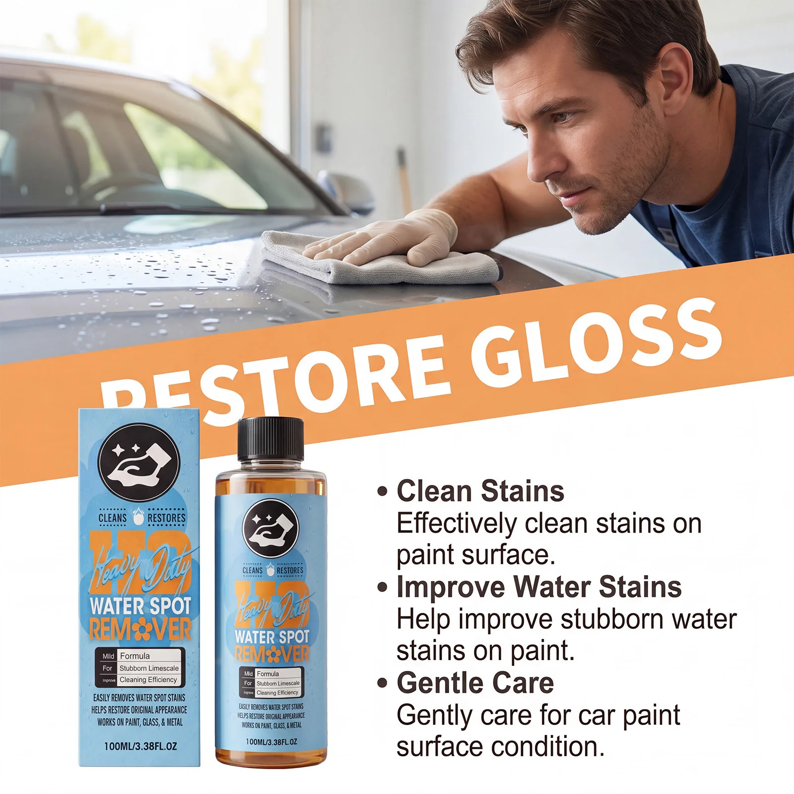 1 Bottle Glass Water Spot Remover Advanced Formula for Windshield Stain Removal Hydrophobic Coating Car Care Kit Durable