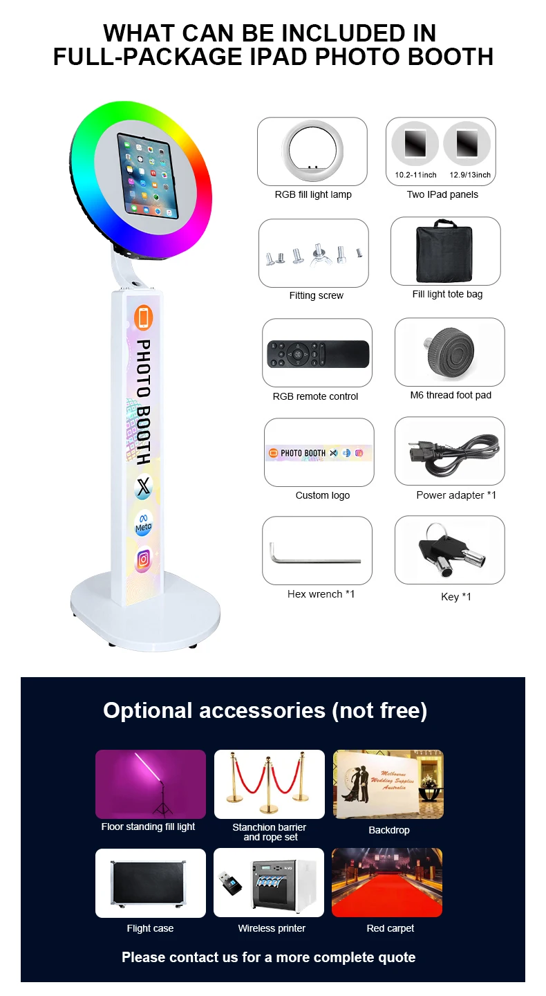 Rotating iPad Photo Booth Super Bright LED Light Portable Selfie Booth Machine for Wedding Party Events