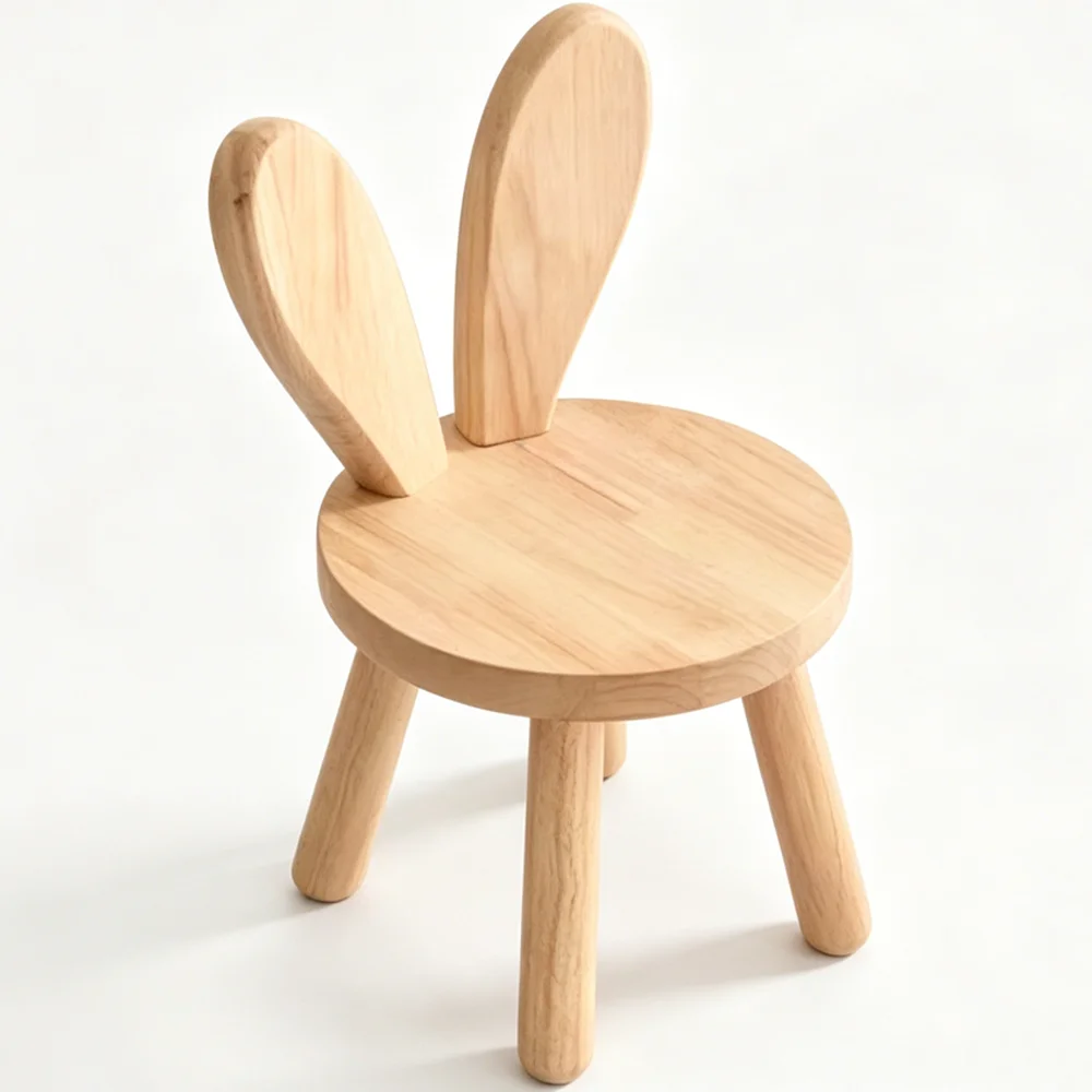 Cute Animal Shape Solid Wood Stool Rubberwood Cartoon Seat Natural Wood Wax Oil Finish Shoe Stool for Furniture Living Room