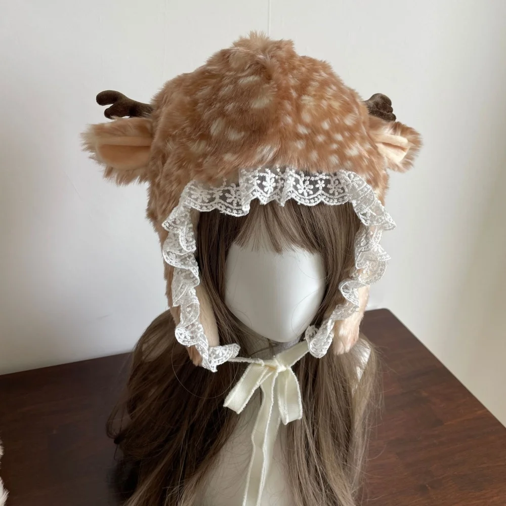 Japanese Furry Bunker Hats Christmas Socks Warm Ear Protection Xmas Deer Hat Plush Reindeer Furry Thicken Leg Warmers