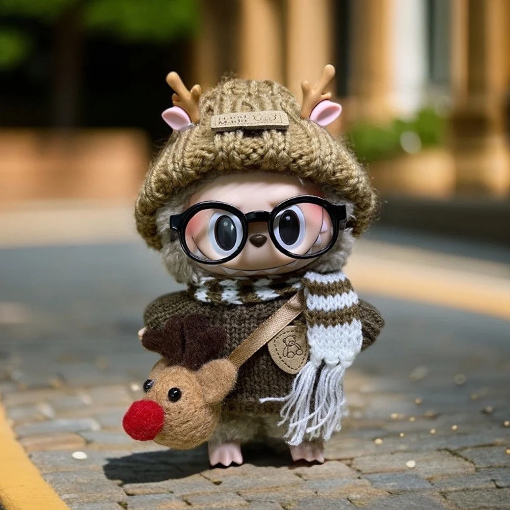 Mini-Puppen-Outfit, süßer Plüschpullover, wiederverwendbar, Baumwolle, Elchmantel, Kirsche, Faltenrock, Haarnadel-Set für Baby, Kind, DIY, kreatives Spielzeug