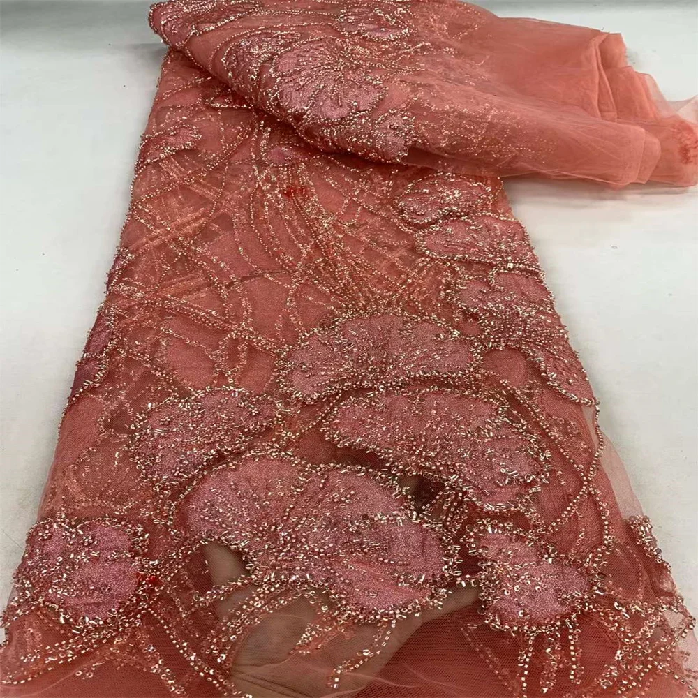 2024 New African Tulle Lace Sequinsd New High Class Beads France Hot Sale Lace Nigerian Handmade Party Bride Wedding Dresses