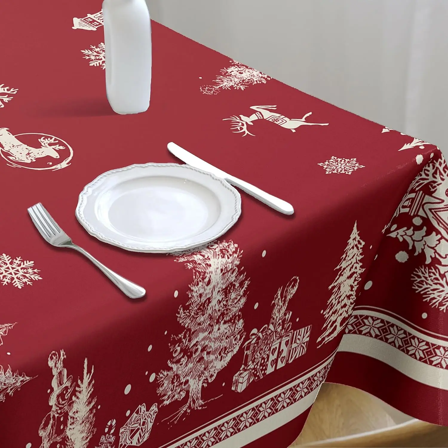 Christmas Tree Elk Santa Snowflake Rectangle Waterproof Tablecloth Wedding Decoration Reusable Tablecloth for Table Xmas Supply