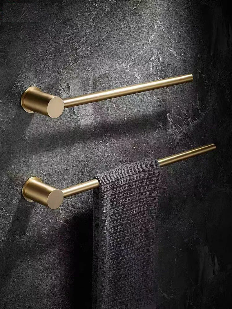 

2024 Nordic Style Luxury Brushed Golden Towel Holder All Copper Thick Bathroom Wall Mounted Towel Rack Set 40/50/60cm