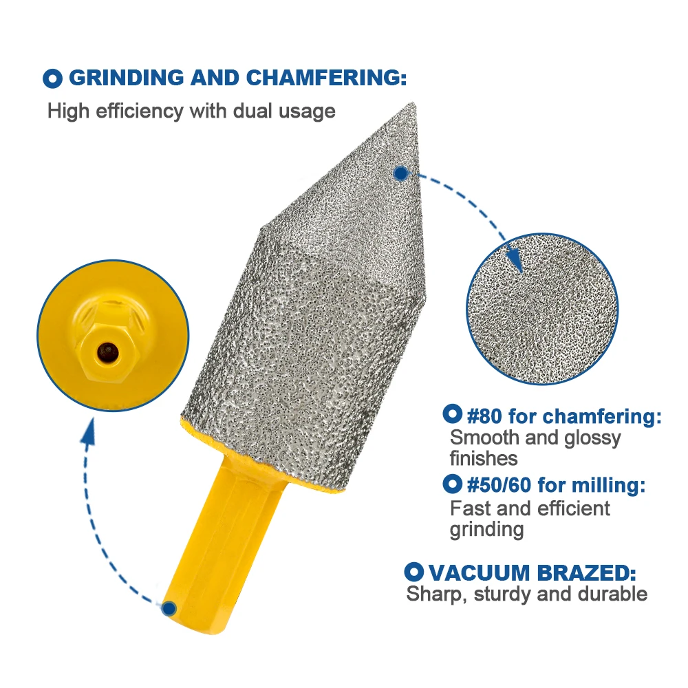 HIGHDRIL 1pc Dia 20/25/35mm Diamond Chamfering Milling Bits with Hex Shank Grinding For Porcelain Tile Ceramic Marble Granite