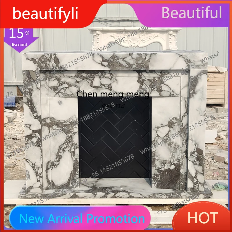 C456 Marble fireplace stone French large white interior decoration cabinet stone carving fireplace customization