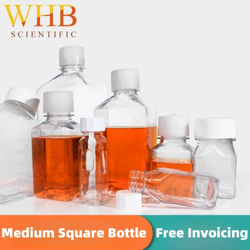 125/250/500/1000ml Medium Square Bottle PET Sterile Serum Bottles Medium Square Bottles With Sealing Cap Laboratory Supply Tools