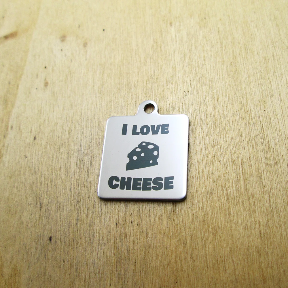 20pcs-- I love cheese stainless steel charms Laser Engraved DIY Charms Pendants